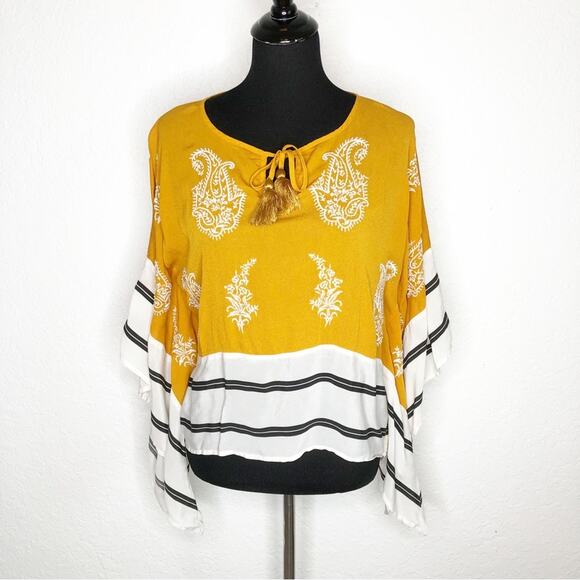 Anthropologie Floreat golden yellow embroidered striped kimono top size XS - Picture 2 of 16